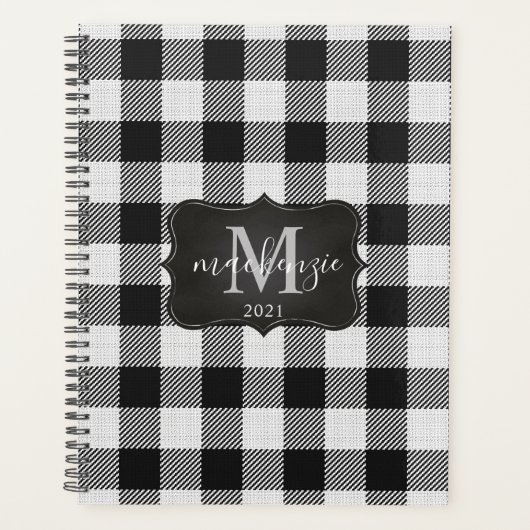 Modern Trendy Black & White Buffalo Plays Mongram Planner (Voorkant)