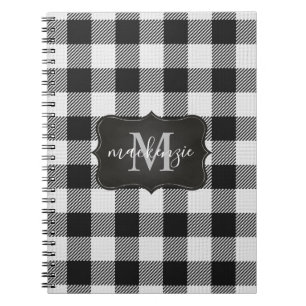 Modern Trendy Black White Buffalo Plays Monogram Notitieboek