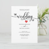 Modern Trendy Black White en Red Heart Wedding Kaart (Staand voorkant)