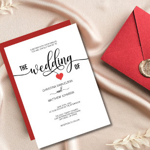 Modern Trendy Black White en Red Heart Wedding Kaart