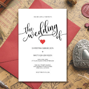 Modern Trendy Black White en Red Heart Wedding Kaart