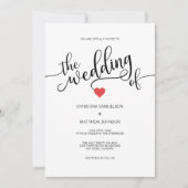Modern Trendy Black White en Red Heart Wedding Kaart (Voorkant)