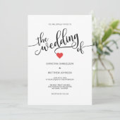 Modern Trendy Black White en Red Heart Wedding Kaart (Staand voorkant)