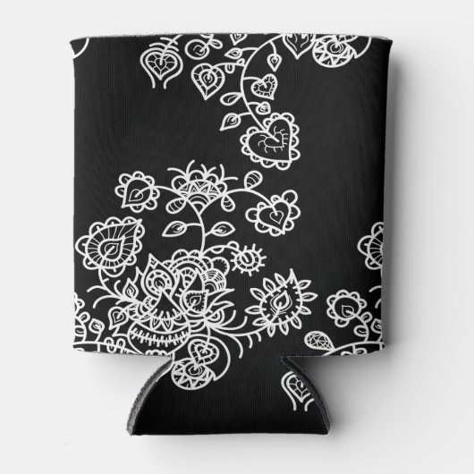 Modern Trendy Black & White Lace Pattern Blikjeskoeler (Voorkant)