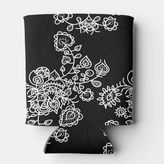 Modern Trendy Black & White Lace Pattern Blikjeskoeler (Achterkant)