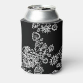 Modern Trendy Black & White Lace Pattern Blikjeskoeler (Blikje Achterkant)