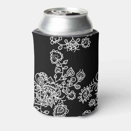 Modern Trendy Black & White Lace Pattern Blikjeskoeler (Blikje Achterkant)