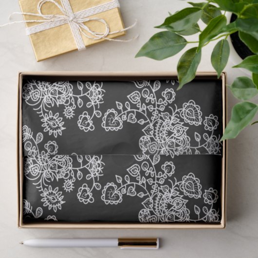 Modern Trendy Black & White Lace Pattern Tissuepapier (Geschenk)
