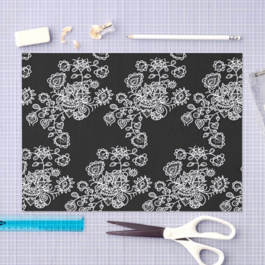 Modern Trendy Black & White Lace Pattern Tissuepapier (Craft)
