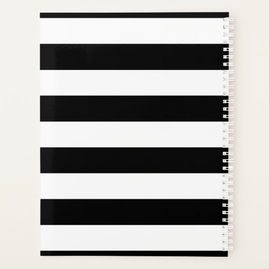 Modern Trendy Black White Stripe Custom Name Planner (Achterkant)