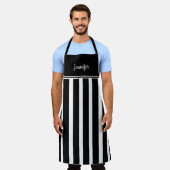 Modern trendy black white stripes monogram name schort (Gedragen)