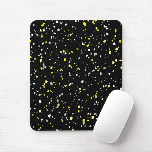 Modern Trendy Black Yellow Terrazzo Pattern Muismat (Met muis)