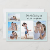 Modern Trendy Blauw 5 Foto Bruiloft Kaart (Voorkant)