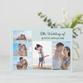 Modern Trendy Blauw 5 Foto Bruiloft Kaart (Staand voorkant)