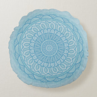 Modern trendy blauw en turquoise boho design rond kussen