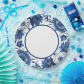 Modern trendy Blauw en Wit Porselein Papieren Bordje (Feest)