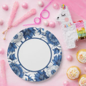 Modern trendy Blauw en Wit Porselein Papieren Bordje (Feest)