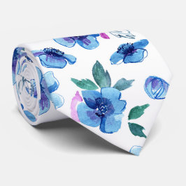 Modern trendy blauw modern bloemmotief stropdas
