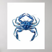 Modern trendy blauw Waterverf krab zomerstrand Poster (Voorkant)