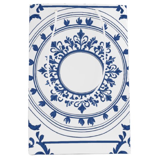 Modern trendy Blauw Wit chinoiserie bloemenfeest Medium Cadeauzakje (Voorkant)