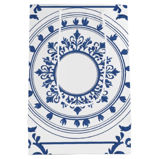 Modern trendy Blauw Wit chinoiserie bloemenfeest Medium Cadeauzakje (Achterkant)