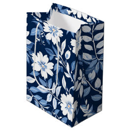 Modern trendy Blauw Wit chinoiserie bloemenfeest Medium Cadeauzakje