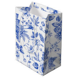 Modern trendy Blauw Wit chinoiserie bloemenfeest Medium Cadeauzakje