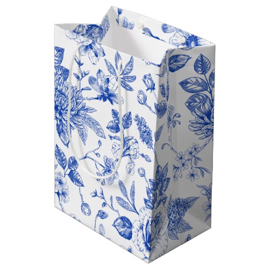 Modern trendy Blauw Wit chinoiserie bloemenfeest Medium Cadeauzakje (Achterkant Gekanteld)