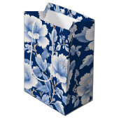 Modern trendy Blauw Wit chinoiserie bloemenfeest Medium Cadeauzakje (Voorkant Gekanteld)