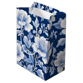 Modern trendy Blauw Wit chinoiserie bloemenfeest Medium Cadeauzakje