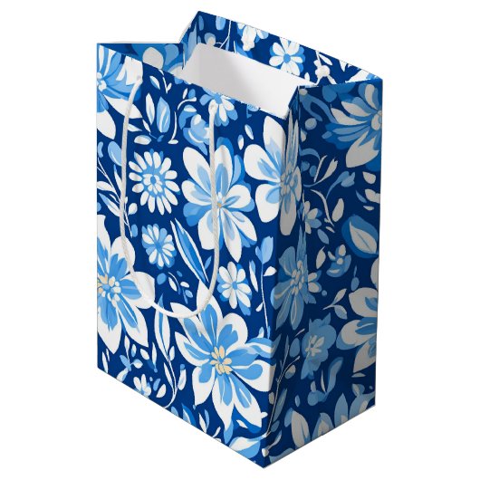 Modern trendy Blauw Wit chinoiserie bloemenfeest Medium Cadeauzakje (Achterkant Gekanteld)