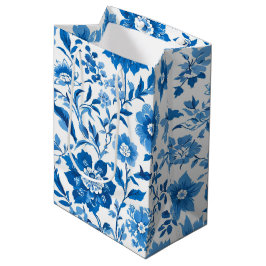 Modern trendy Blauw Wit chinoiserie bloemenfeest Medium Cadeauzakje