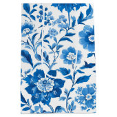 Modern trendy Blauw Wit chinoiserie bloemenfeest Medium Cadeauzakje (Achterkant)