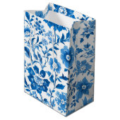 Modern trendy Blauw Wit chinoiserie bloemenfeest Medium Cadeauzakje (Achterkant Gekanteld)