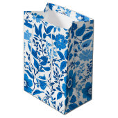 Modern trendy Blauw Wit chinoiserie bloemenfeest Medium Cadeauzakje (Voorkant Gekanteld)