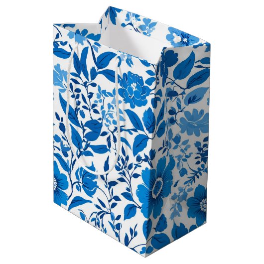 Modern trendy Blauw Wit chinoiserie bloemenfeest Medium Cadeauzakje (Achterkant Gekanteld)