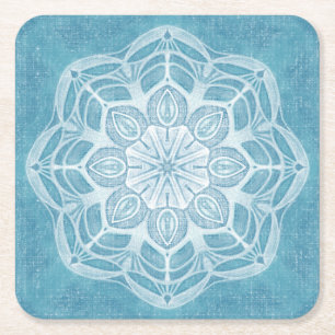 Modern trendy blauw wit en turquoise boho design kartonnen onderzetters