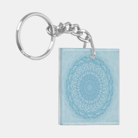 Modern trendy blauw wit en turquoise boho design sleutelhanger (Voorkant Links)