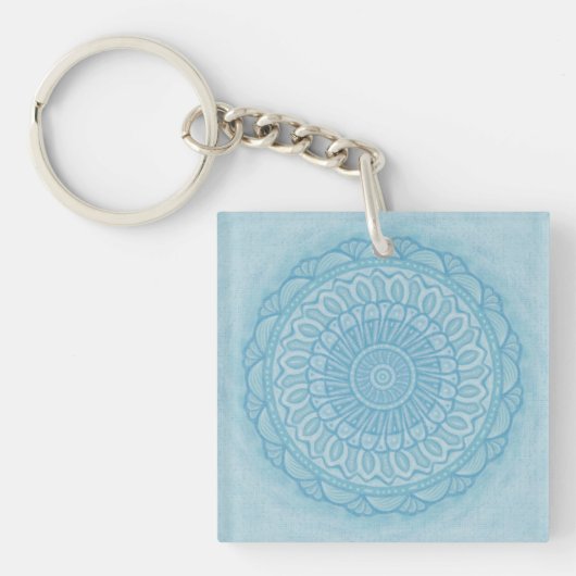 Modern trendy blauw wit en turquoise boho design sleutelhanger (Voorkant)