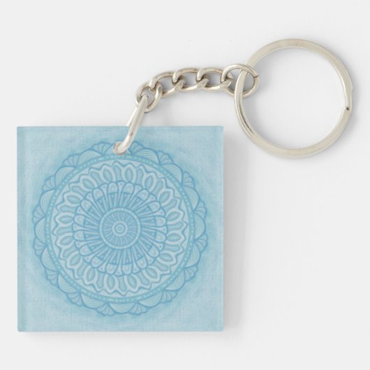 Modern trendy blauw wit en turquoise boho design sleutelhanger (Achterkant)