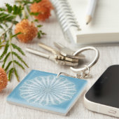 Modern trendy blauw wit en turquoise boho design sleutelhanger (Voorkant Rechts)