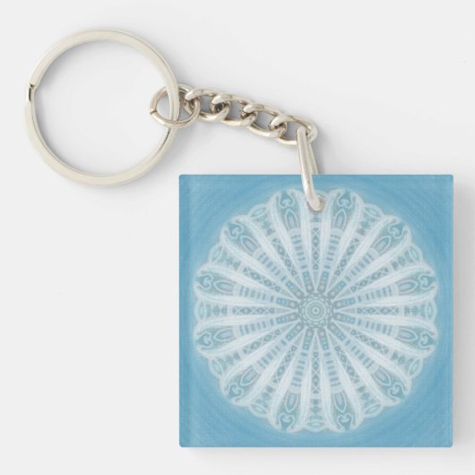 Modern trendy blauw wit en turquoise boho design sleutelhanger (Voorkant)