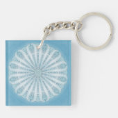 Modern trendy blauw wit en turquoise boho design sleutelhanger (Achterkant)