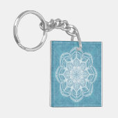 Modern trendy blauw wit en turquoise boho design sleutelhanger (Voorkant Links)