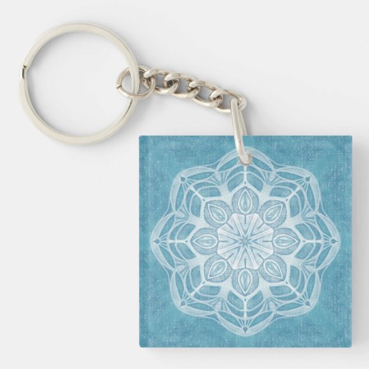 Modern trendy blauw wit en turquoise boho design sleutelhanger (Voorkant)