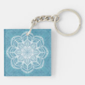 Modern trendy blauw wit en turquoise boho design sleutelhanger (Achterkant)