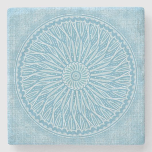 Modern trendy blauw wit en turquoise boho design stenen onderzetter (Voorkant)