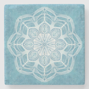 Modern trendy blauw wit en turquoise boho design stenen onderzetter