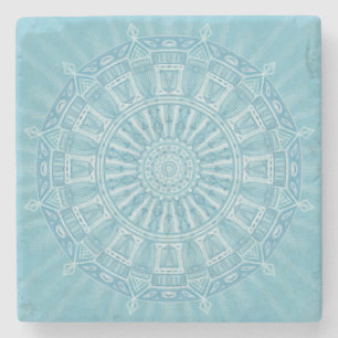 Modern trendy blauw wit en turquoise boho design stenen onderzetter