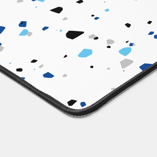 Modern Trendy Blauw Wit Terrazzo Patroon Bureaumat (Hoek)